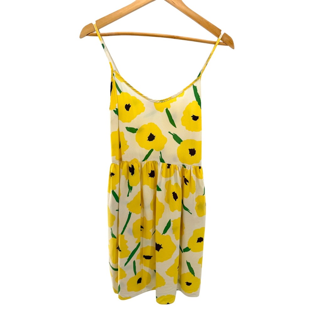 Hutch Yellow Floral Poppy Print Cami Mini Dress Spaghetti Strap Pockets Flaw